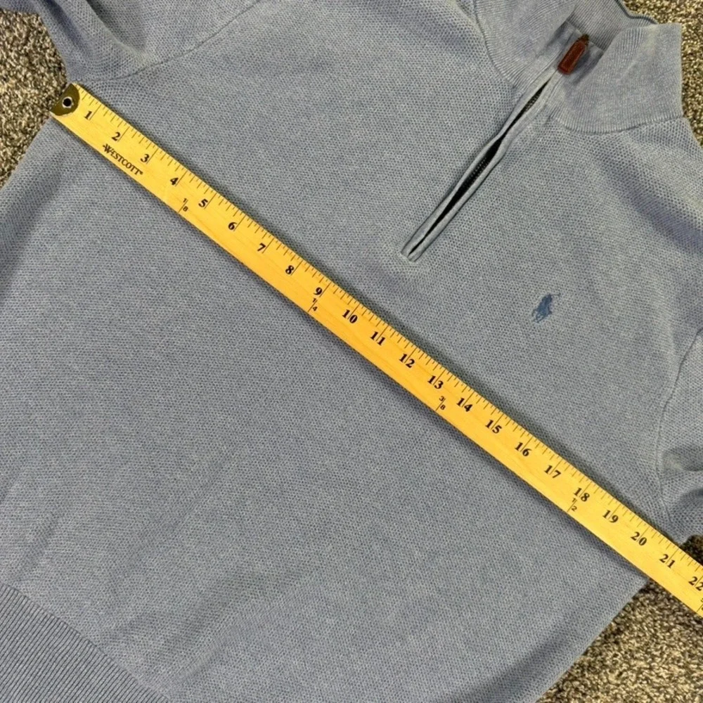 Polo Ralph Lauren Pima Cotton 1/4 Zip Sweater Light Blue Mock Neck Knit Men READ